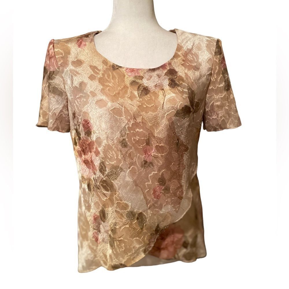 R & M Richards Vintage Floral Blouse Size 8 Shoulder Pads Asymmetrical Bottom
